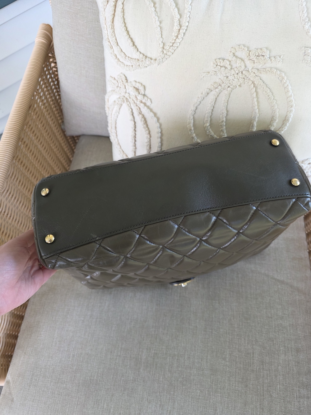 Chanel Quilted Leather Chain Tote Bag - Dark Green - Picture 6 of 13